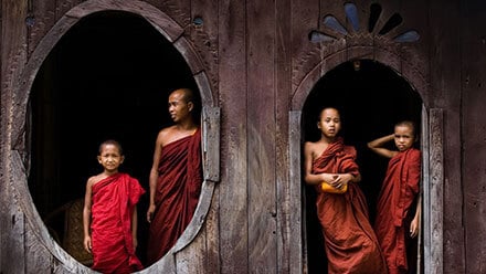 Buddhist monks in robes.